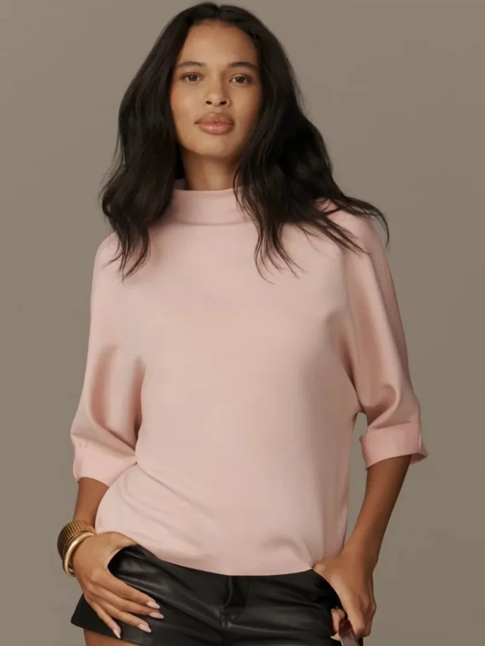 Anthropologie Whitley Mock-Neck Top, Pink Clay, XS